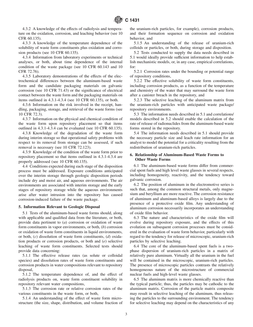 ASTM C1431-99 - Standard Guide for Corrosion Testing of Aluminum-Based Spent Nuclear Fuel in Support of Repository Disposal