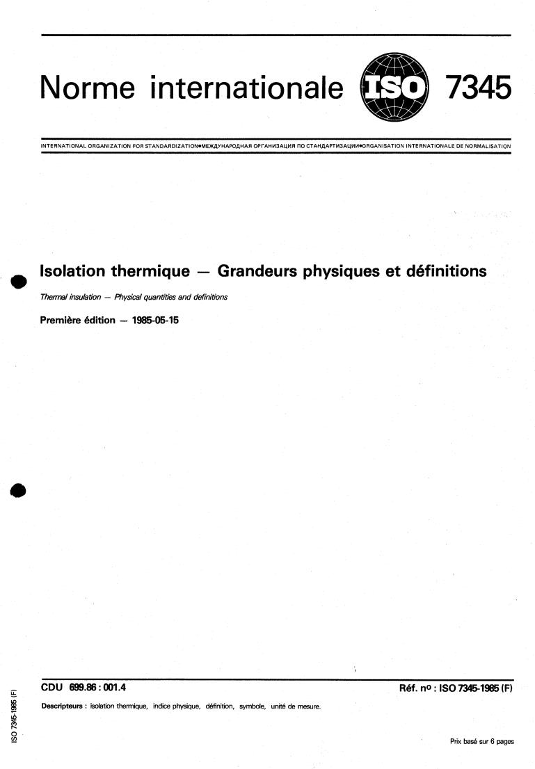 ISO 7345:1985 - Thermal insulation — Physical quantities and definitions
Released:5/23/1985