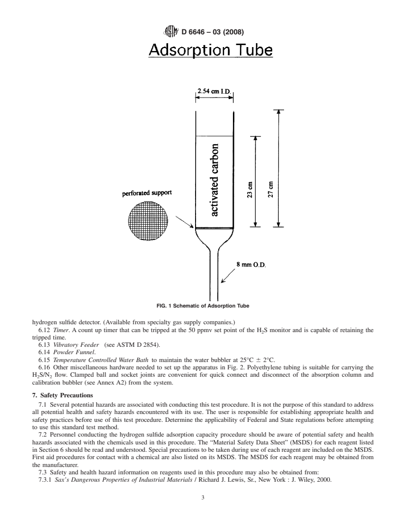 REDLINE ASTM D6646-03(2008) - Standard Test Method for Determination of the Accelerated Hydrogen Sulfide Breakthrough Capacity of Granular and Pelletized Activated Carbon