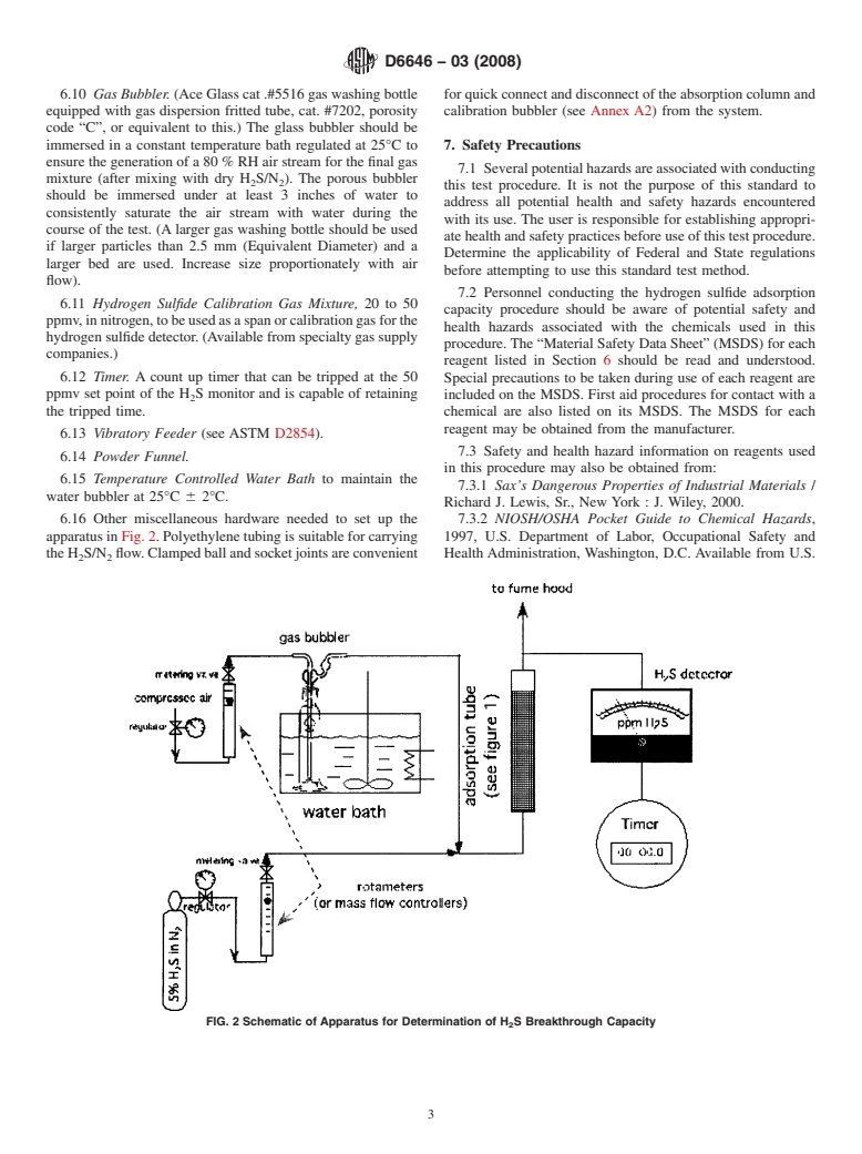 ASTM D6646-03(2008) - Standard Test Method for Determination of the Accelerated Hydrogen Sulfide Breakthrough Capacity of Granular and Pelletized Activated Carbon