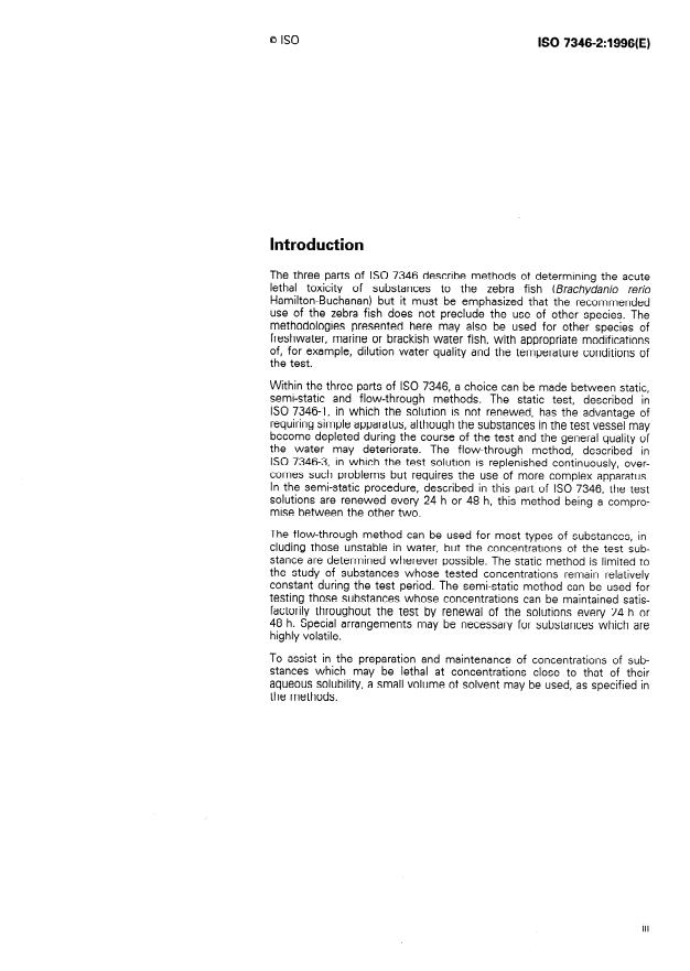 ISO 7346-2:1996 - Water quality -- Determination of the acute lethal toxicity of substances to a freshwater fish [Brachydanio rerio Hamilton-Buchanan (Teleostei, Cyprinidae)]