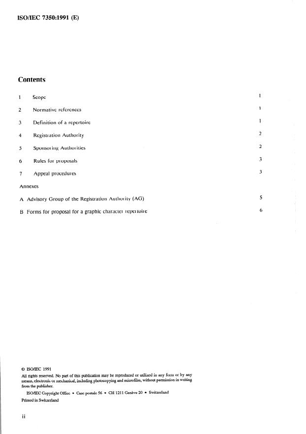 ISO/IEC 7350:1991 ISO/IEC 7350:1991 - Information technology -- Registration of repertoires of graphic characters from ISO/IEC 10367 - Page 2 preview