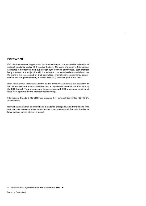 ISO 7353:1985 ISO 7353:1985 - Oil of rosewood -- Determination of alpha-terpineol content -- Gas chromatographic method on packed columns - Page 2 preview