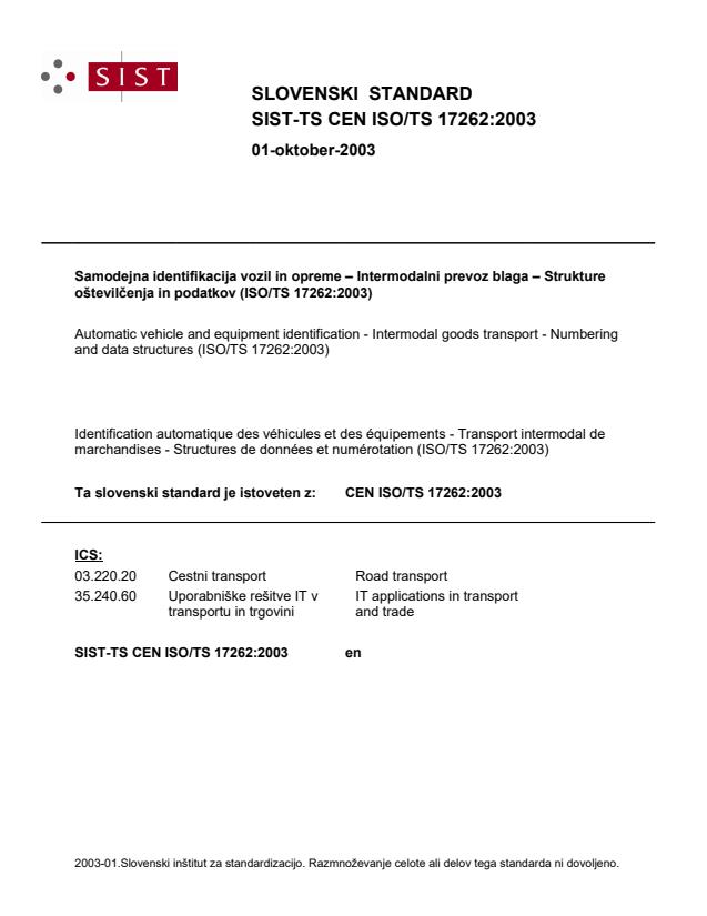 TS CEN ISO/TS 17262:2003