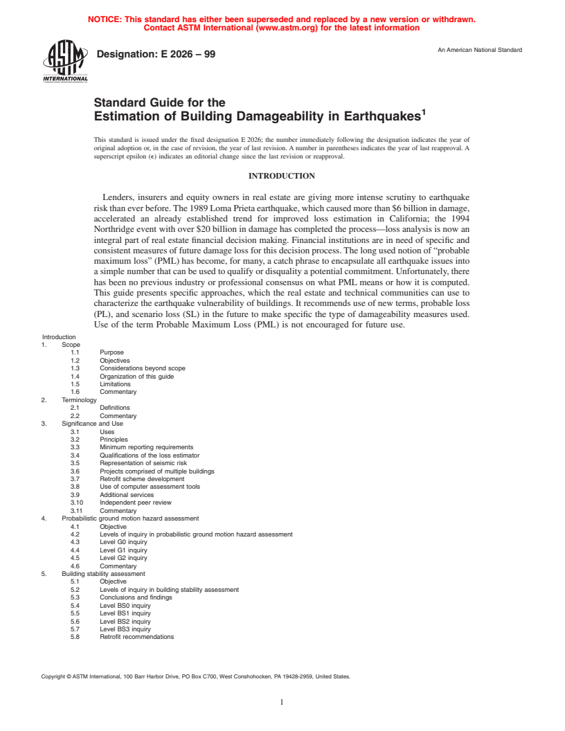 ASTM E2026-99 - Standard Guide for the Estimation of Building Damageability in Earthquakes