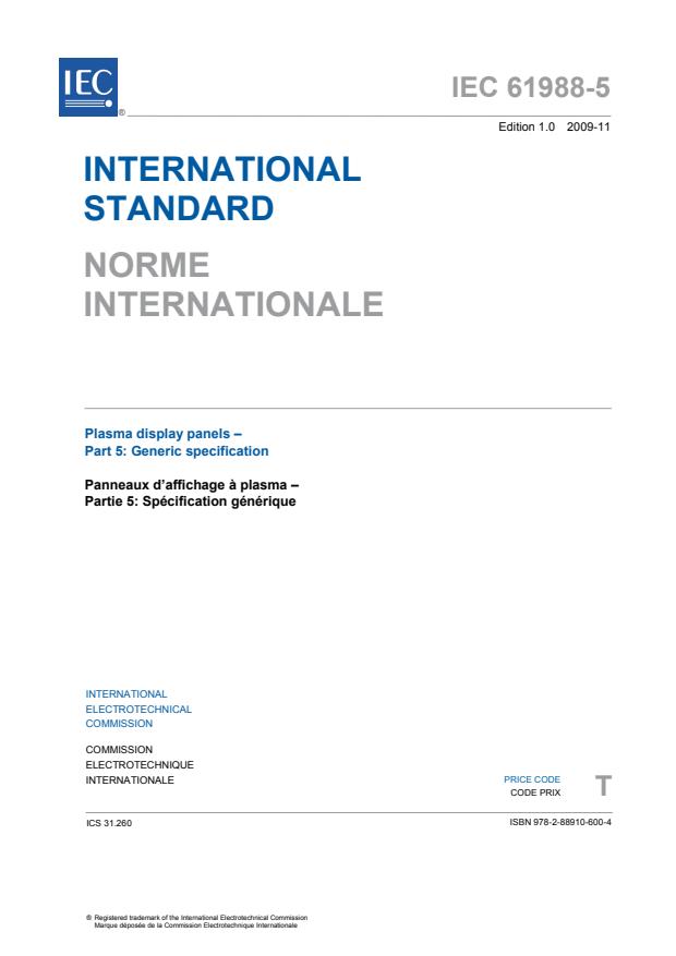 IEC 61988-5:2009 - Plasma display panels - Part 5: Generic specification
