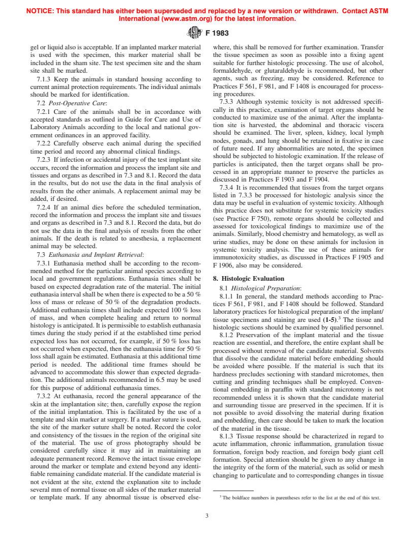 ASTM F1983-99 - Standard Practice for Assessment of Compatibiltiy of Absorbable/Resorbable Biomaterials for Implant Applications