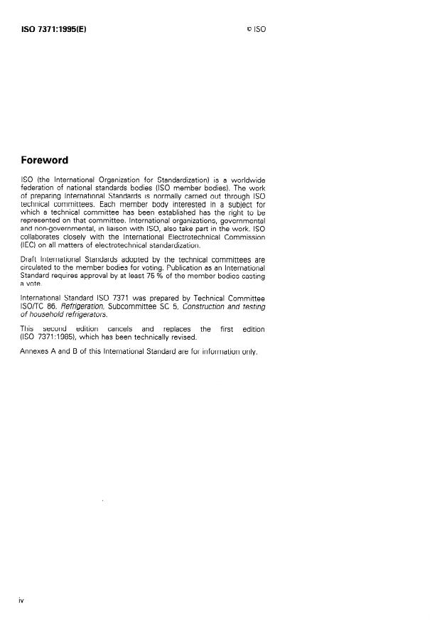 ISO 7371:1995 ISO 7371:1995 - Household refrigerating appliances -- Refrigerators with or without low-temperature compartment -- Characteristics and test methods - Page 4 preview