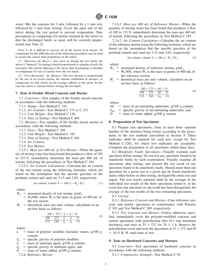 ASTM C1439-99e1 - Standard Test Methods for Polymer-Modified Mortar and Concrete