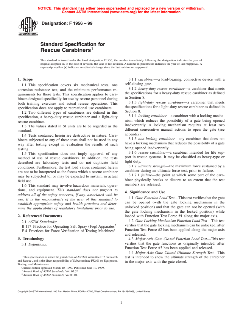 ASTM F1956-99 - Standard Specification for Rescue Carabiners