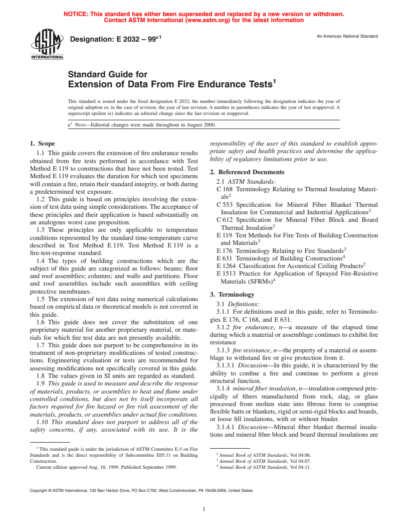 ASTM E2032-99e1 - Standard Guide for Extension of Data From Fire Endurance Tests