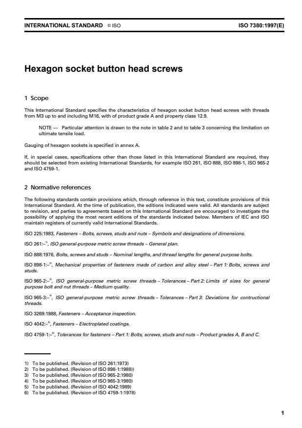 ISO 7380:1997 - Hexagon socket button head screws