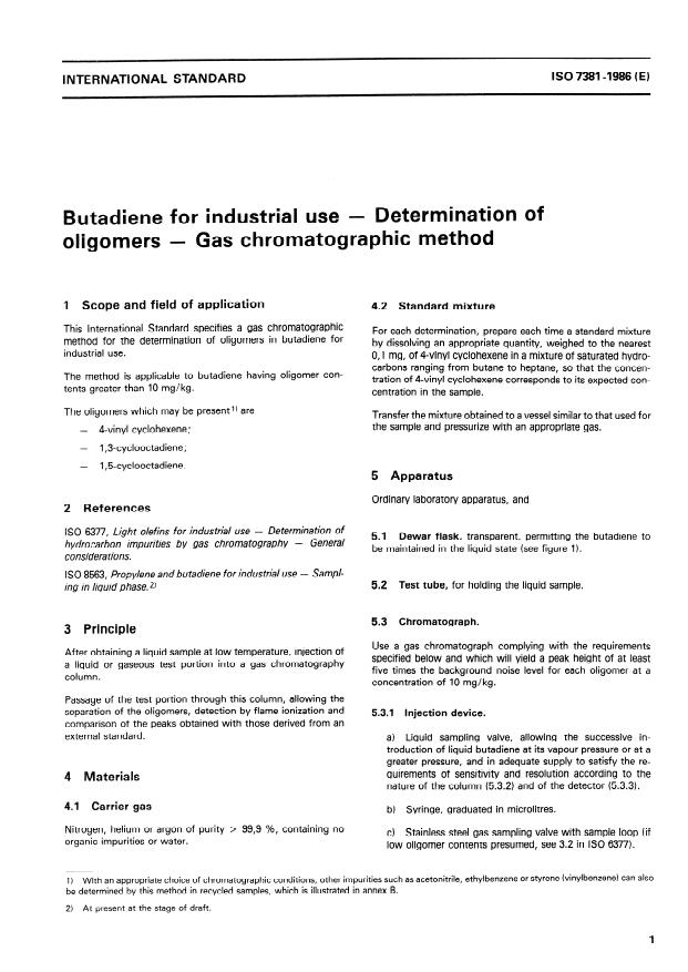 ISO 7381:1986 - Butadiene for industrial use -- Determination of oligomers -- Gas chromatographic method