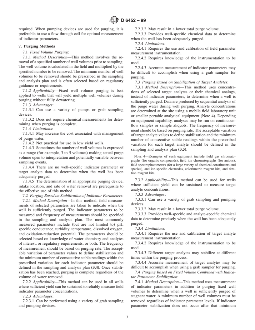 ASTM D6452-99 - Standard Guide for Purging Methods for Wells Used for Ground-Water Quality Investigations