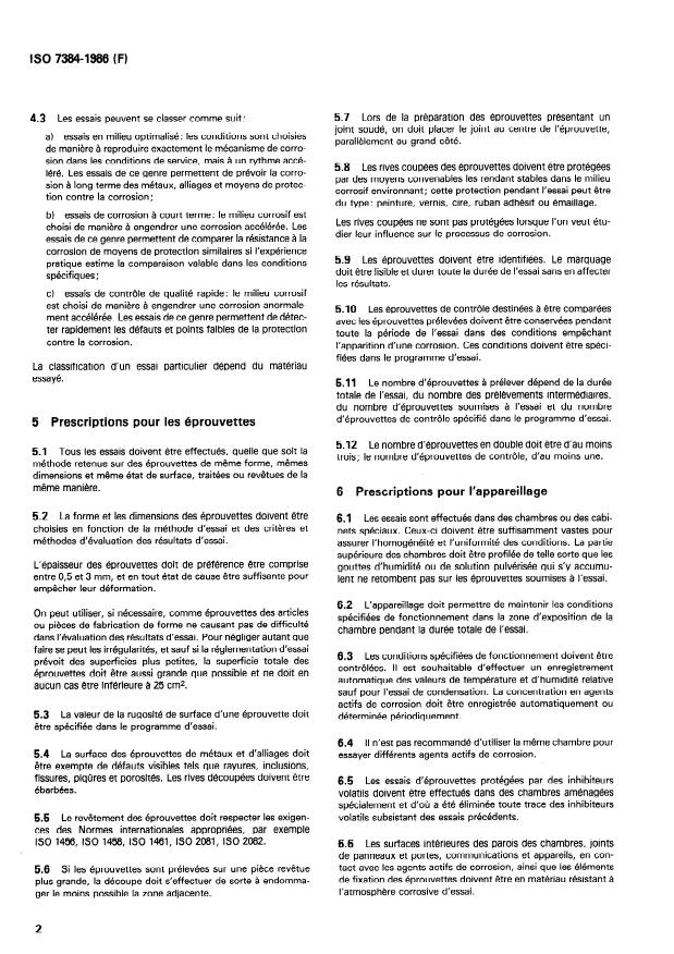ISO 7384:1986 ISO 7384:1986 - Essais de corrosion en atmosphere artificielle -- Prescriptions générales - Page 4 preview