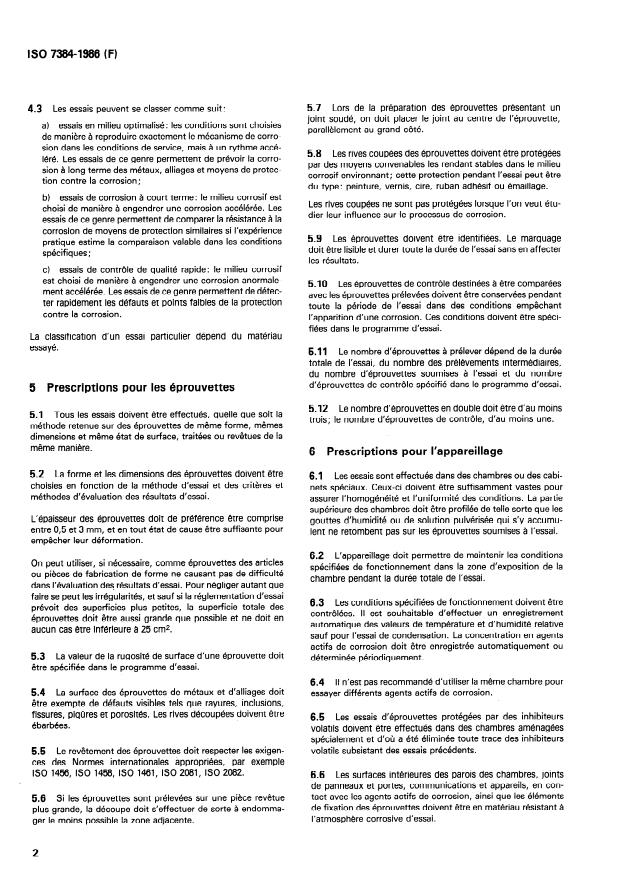 ISO 7384:1986 ISO 7384:1986 - Essais de corrosion en atmosphere artificielle -- Prescriptions générales - Page 4 preview