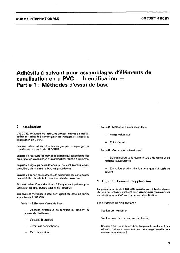 ISO 7387-1:1983 - Adhésifs a solvant pour assemblages d'éléments de canalisation en PVC-U -- Identification