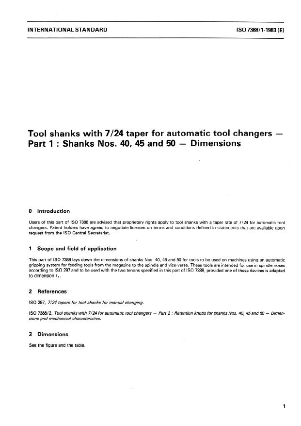 ISO 7388-1:1983 - Tool shanks with 7/24 taper for automatic tool changers