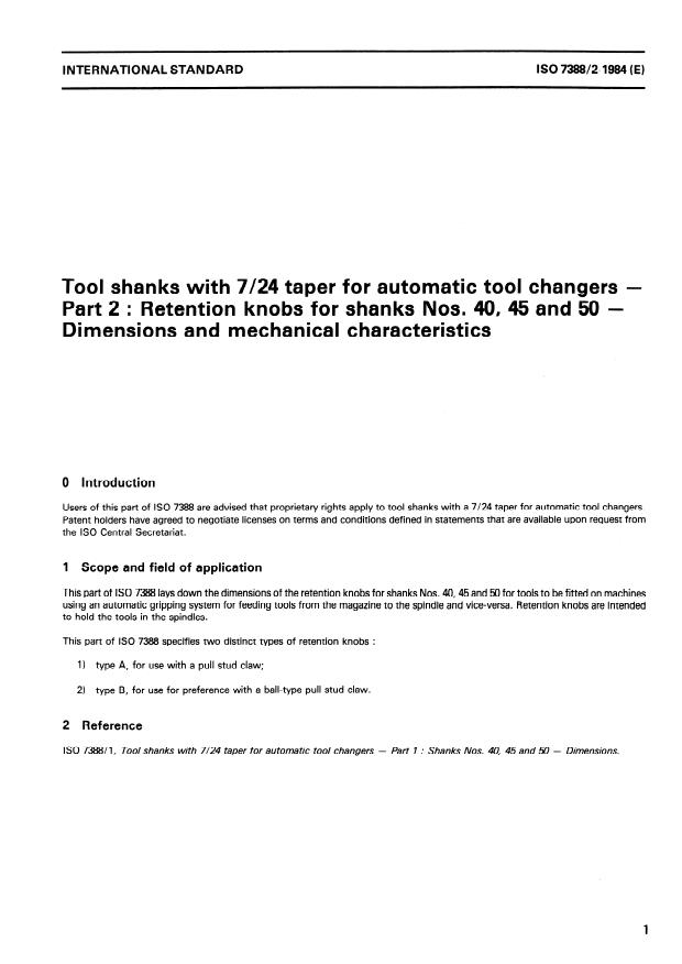 ISO 7388-2:1984 - Tool shanks with 7/24 taper for automatic tool changers