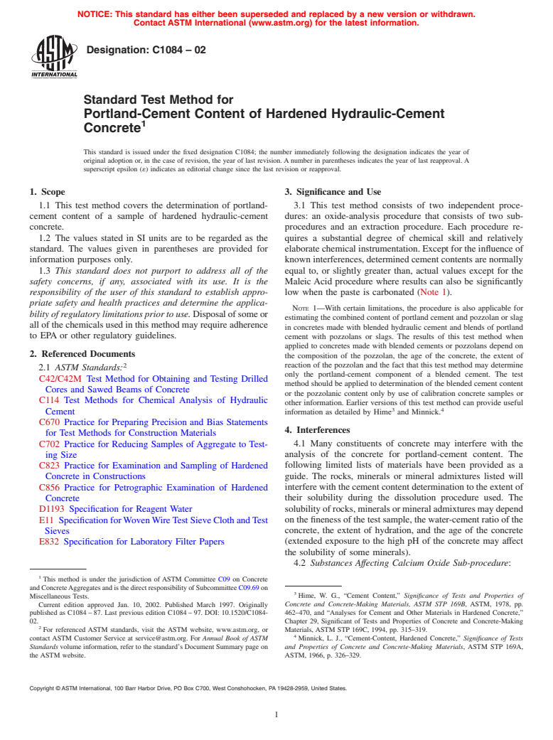 ASTM C1084-02 - Standard Test Method for Portland-Cement Content of Hardened Hydraulic-Cement Concrete