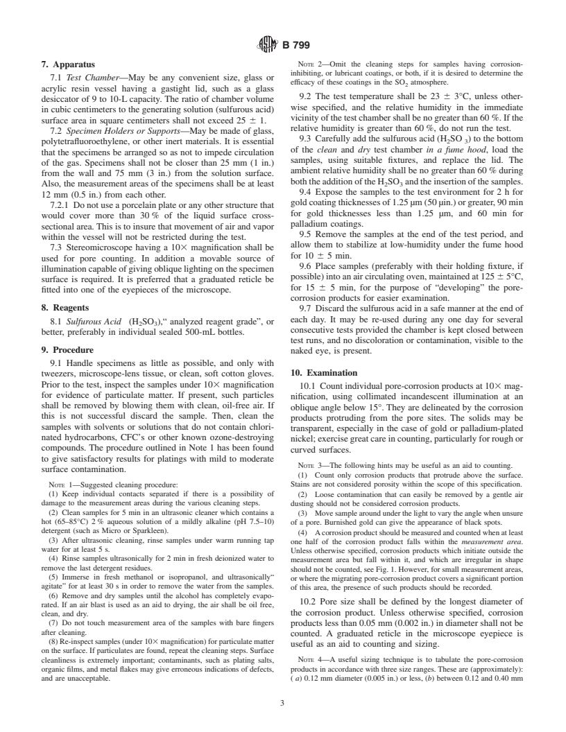 ASTM B799-95(2000) - Standard Test Method for Porosity in Gold and Palladium Coatings by Sulfurous Acid/Sulfur-Dioxide Vapor