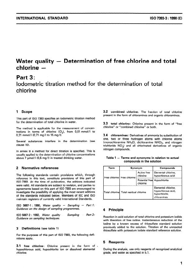 ISO 7393-3:1990 - Water quality -- Determination of free chlorine and total chlorine