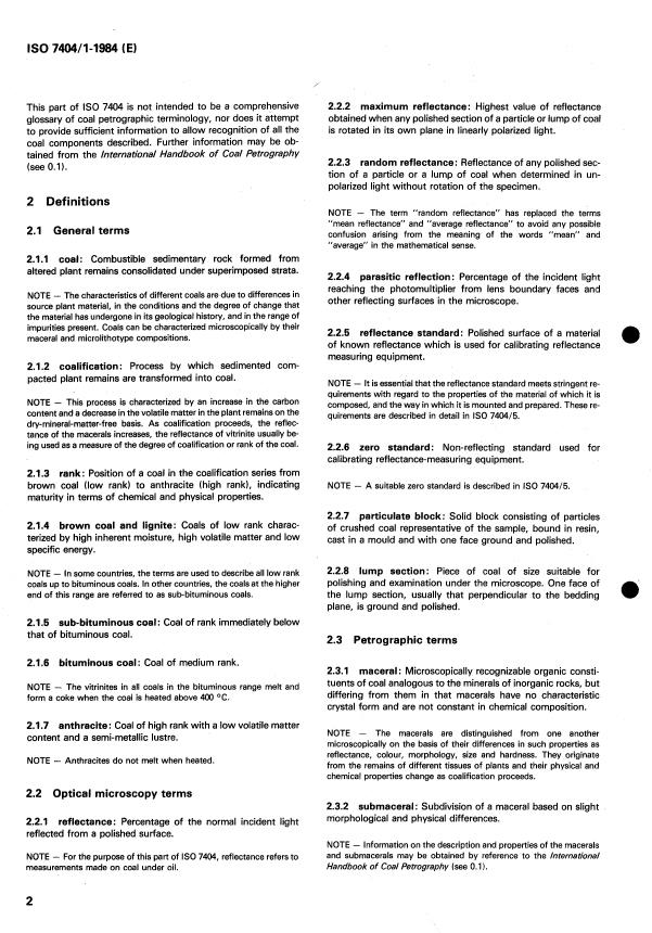 ISO 7404-1:1984 ISO 7404-1:1984 - Methods for the petrographic analysis of bituminous coal and anthracite - Page 4 preview