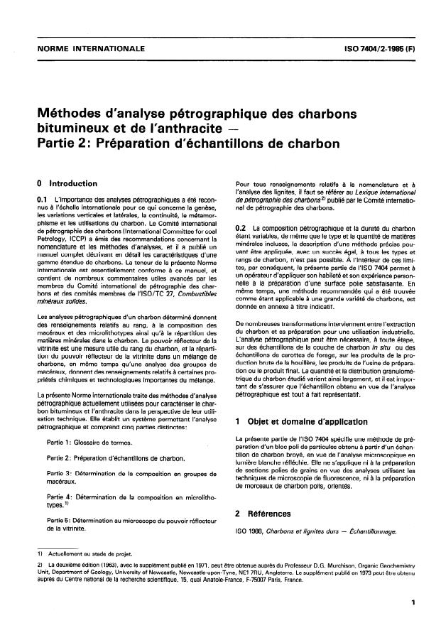 ISO 7404-2:1985 - Méthodes d'analyse pétrographique des charbons bitumineux et de l'anthracite