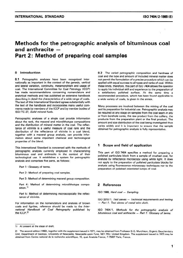 ISO 7404-2:1985 - Methods for the petrographic analysis of bituminous coal and anthracite