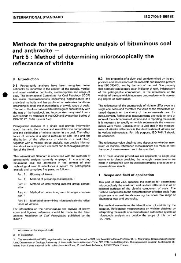 ISO 7404-5:1984 - Methods for the petrographic analysis of bituminous coal and anthracite