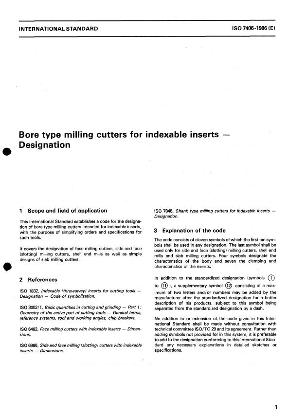 ISO 7406:1986 - Bore type milling cutters for indexable inserts -- Designation