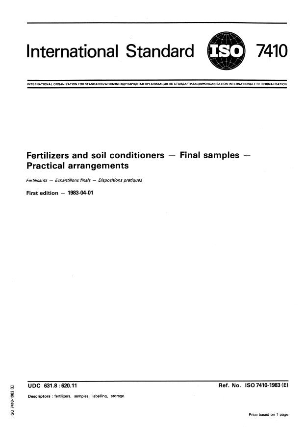 7410 Form ISO 7410:1983 - Final Samples Practical Arrangements