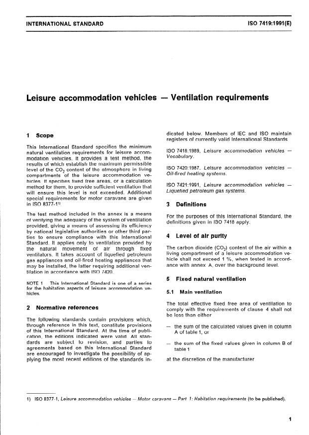 ISO 7419:1991 - Leisure accommodation vehicles -- Ventilation requirements