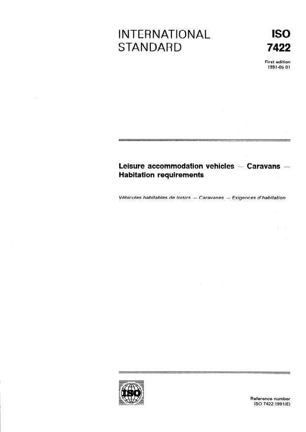 ISO 7422:1991 - Leisure accommodation vehicles -- Caravans -- Habitation requirements