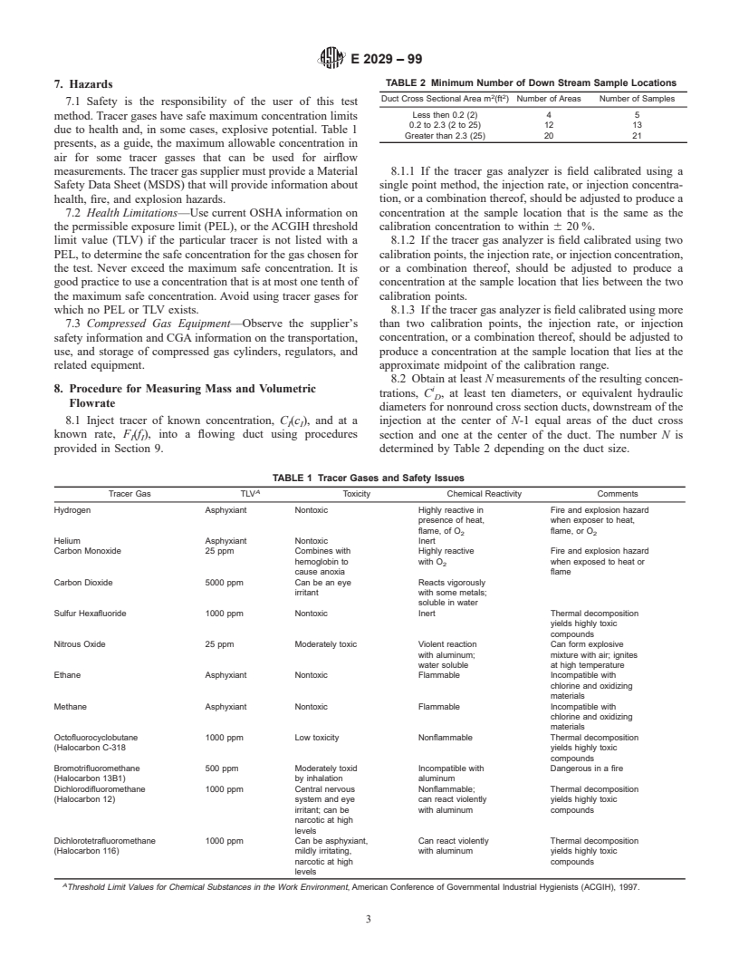 ASTM E2029-99 - Standard Test Method for Volumetric and Mass Flow Rate Measurement in a Duct Using Tracer Gas Dilution