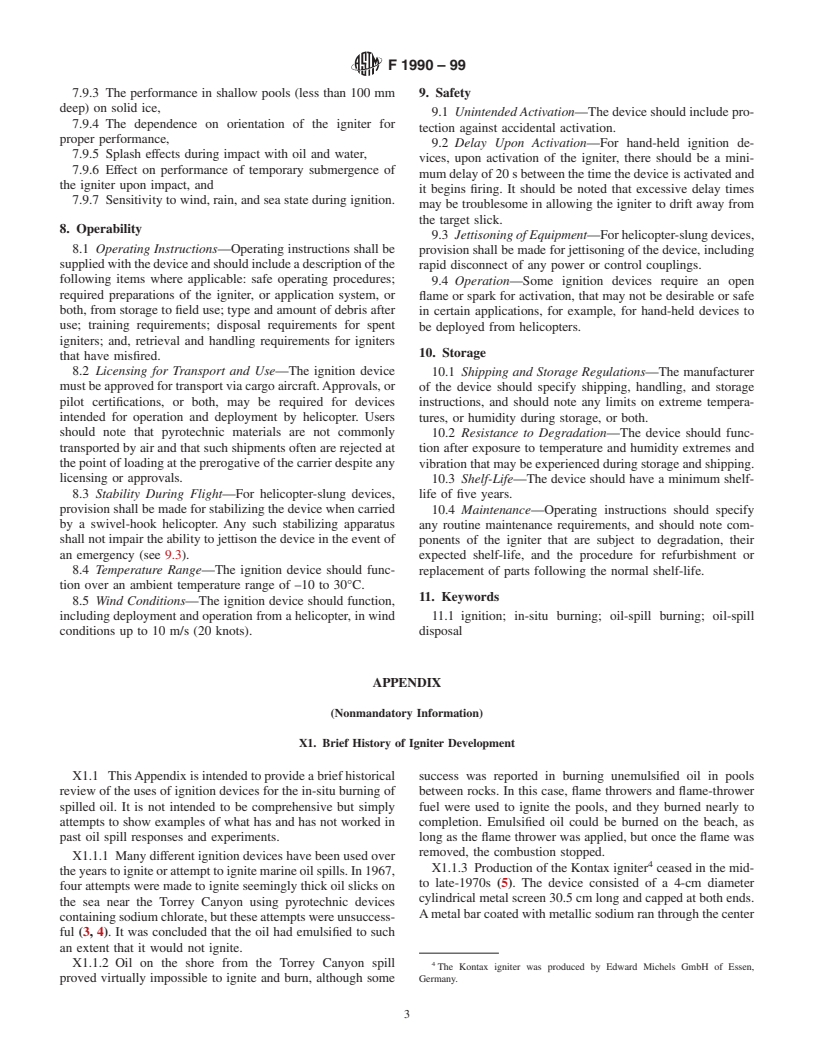 ASTM F1990-99 - Standard Guide for In-Situ Burning of Spilled Oil: Ignition Devices