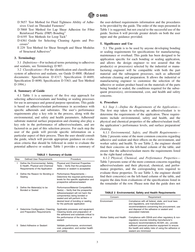 ASTM D6465-99 - Standard Guide for Selecting Aerospace and General Purpose Adhesives and Sealants