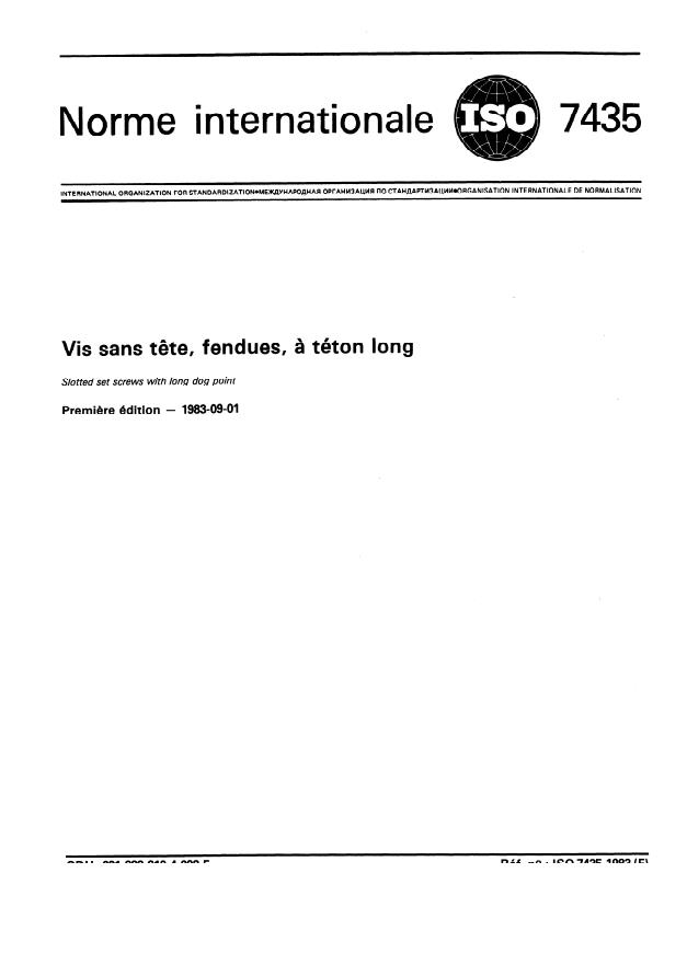 ISO 7435:1983 - Vis sans tete, fendues, a téton long