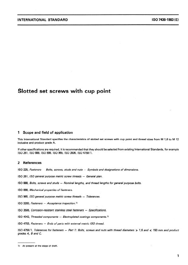 ISO 7436:1983 - Slotted set screws with cup point