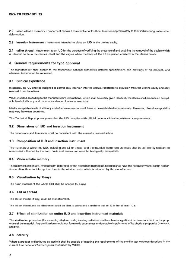 ISO/TR 7439:1981 ISO/TR 7439:1981 - Mechanical contraceptives -- Intra-uterine devices - Page 2 preview