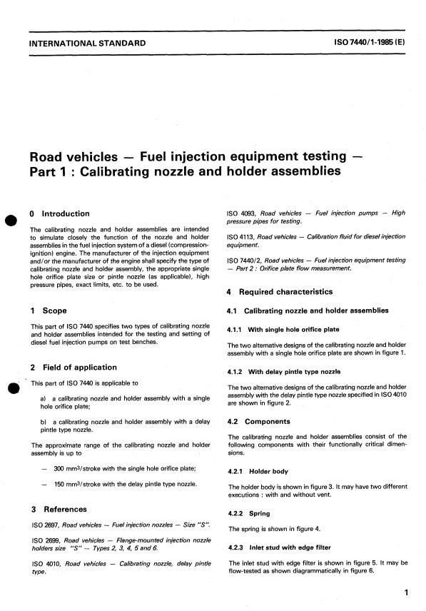 ISO 7440-1:1985 - Road vehicles -- Fuel injection equipment testing
