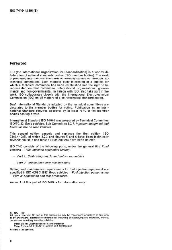 ISO 7440-1:1991 ISO 7440-1:1991 - Road vehicles -- Fuel injection equipment testing - Page 2 preview