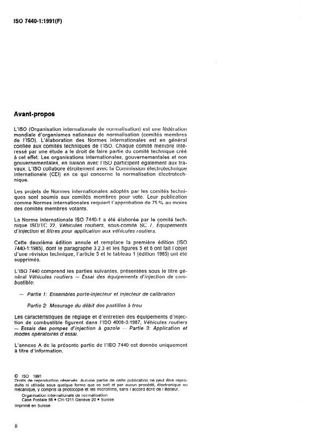 ISO 7440-1:1991 ISO 7440-1:1991 - Véhicules routiers -- Essai des équipements d'injection de combustible - Page 2 preview