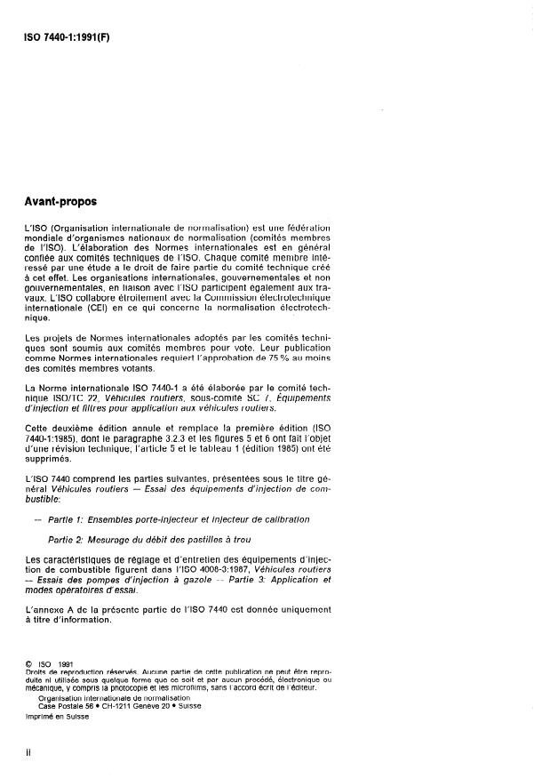 ISO 7440-1:1991 ISO 7440-1:1991 - Véhicules routiers -- Essai des équipements d'injection de combustible - Page 2 preview