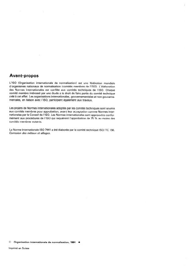 ISO 7441:1984 ISO 7441:1984 - Corrosion des métaux et alliages -- Détermination de la corrosion bimétallique par des essais de corrosion en milieu extérieur - Page 2 preview