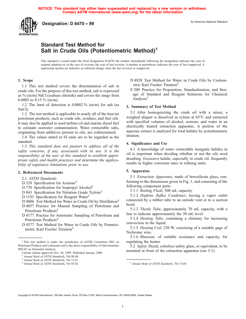 ASTM D6470-99 - Standard Test Method for Salt in Crude Oils (Potentiometric Method)