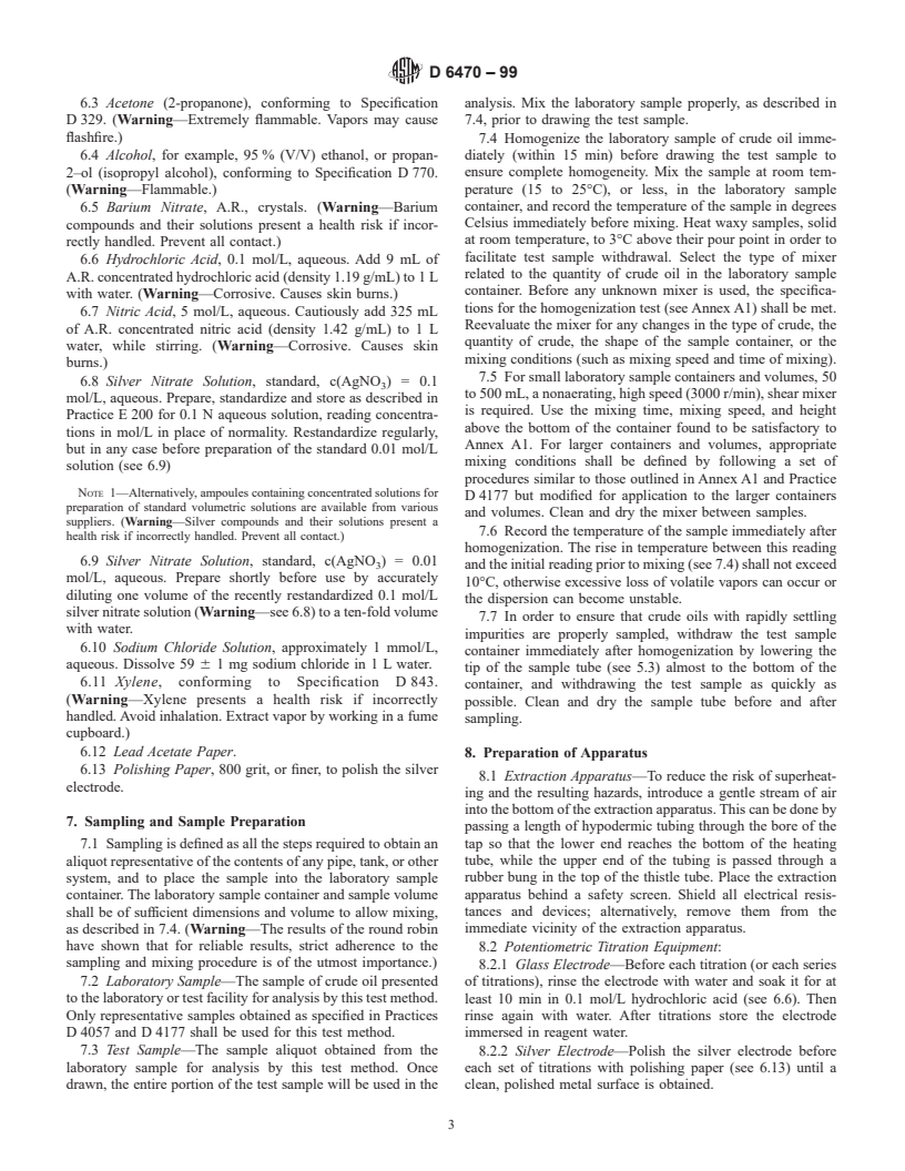 ASTM D6470-99 - Standard Test Method for Salt in Crude Oils (Potentiometric Method)