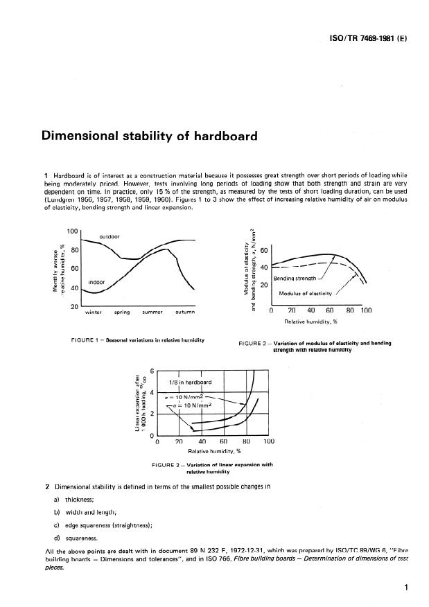 ISO/TR 7469:1981 - Dimensional stability of hardboards