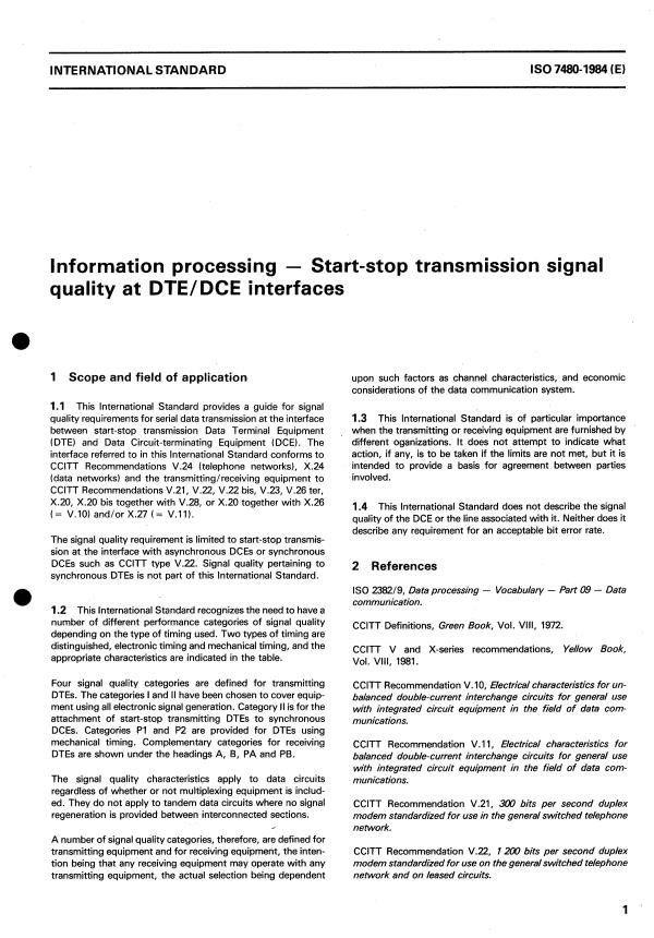 ISO 7480:1984 - Information processing -- Start-stop transmission signal quality at DTE/DCE interfaces