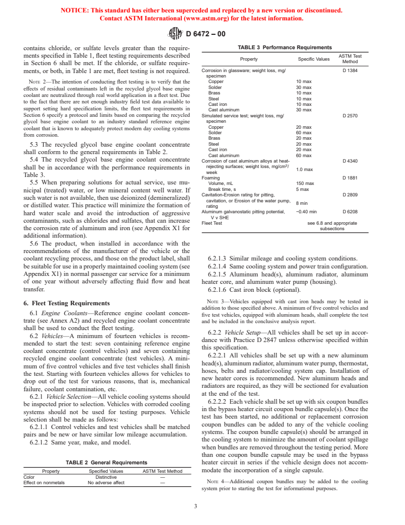 ASTM D6472-00 - Standard Specification for Recycled Glycol Base Engine Coolant Concentrate for Automobile and Light-Duty Service